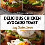 A gourmet Avocado Toast With Poached Egg and chicken served with coffee, a Healthy Food Menu favorite breakfast.